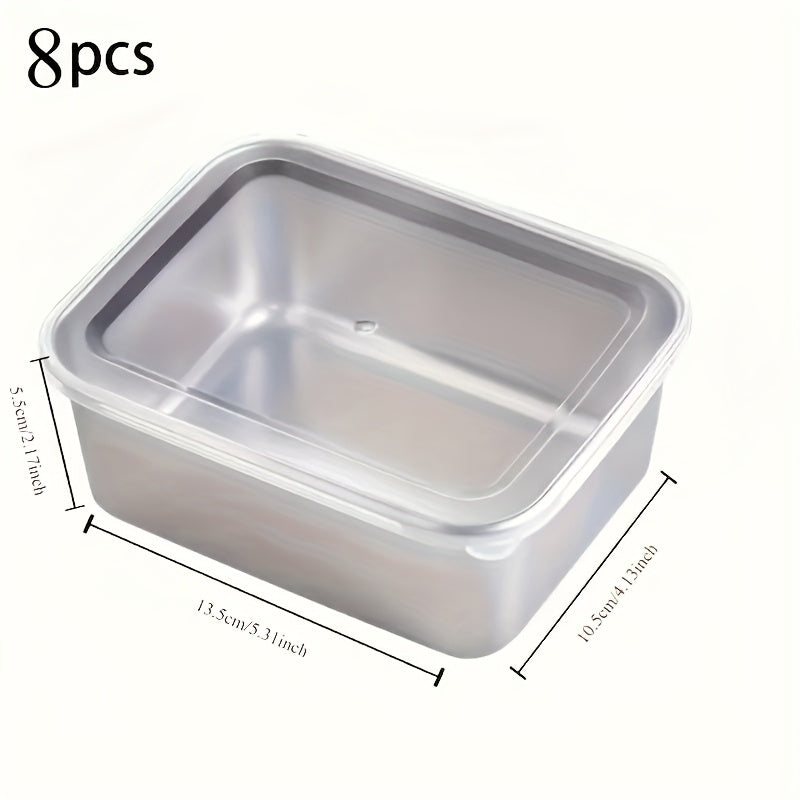 Juego de 8 Contenedores para Almacenamiento de Alimentos de Acero Inoxidable con Tapas - A prueba de Fugas, Reutilizables, Versátiles, Lavables a Mano - Ideales para la Preparación de Comidas, Picnic y Contacto Seguro con los Alimentos