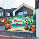 1 pieza, letrero de puerta de garaje de pavo tropical de playa, gran decoración al aire libre con letrero "Bienvenidos a casa", palmeras y diseño floral vibrante, perfecto para Navidad, fiestas de vacaciones y fondos temáticos de playa, decoración temáti