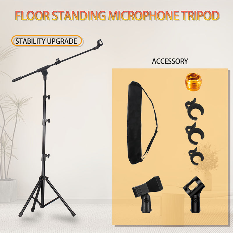 Soporte de micrófono metálico ajustable de alta resistencia - 2 clips de micrófono, adaptador de 3/8" a 5/8", bolsa de transporte incluida para escenario de karaoke, estudio en casa y uso profesional de grabación, soporte de micrófono para cantar, diseño