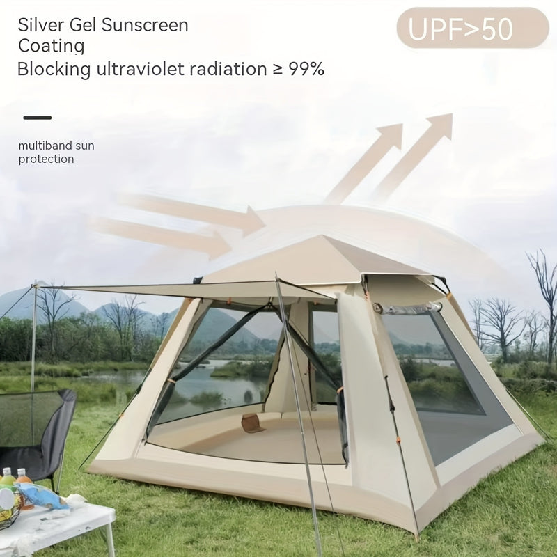 Tienda de Campaña para 8 Personas con Toldo - Montaje Rápido, Mosquitera, A Prueba de Viento, Todo-Tiempo, Beige, Protección UV, Sombra de Múltiples Bandas, Tela Oxford Duradera, Perfecta para Aventuras al Aire Libre, Accesorios para Campistas