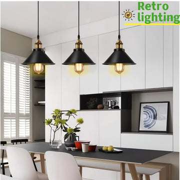 Conjunto de 3 lámparas colgantes de lujo nórdico retro moderno - luminaria de techo, instalación semienterrada, pantalla metálica desmontable, adecuada para mostrador de bar, comedor, cocina, sala de estar, hotel y otra iluminación comercial (sin bombill