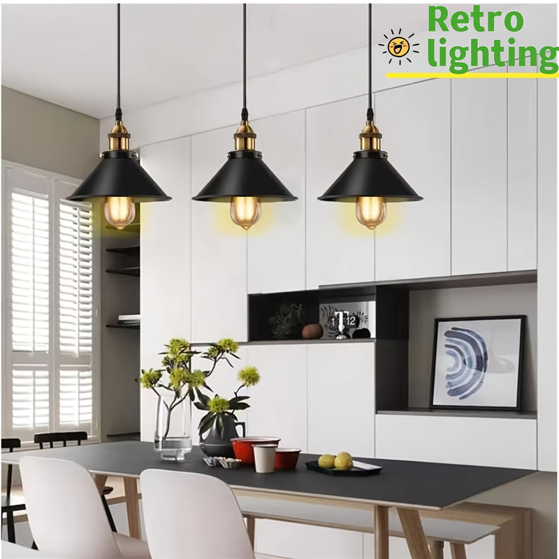 Conjunto de 3 lámparas colgantes de lujo nórdico retro moderno - luminaria de techo, instalación semienterrada, pantalla metálica desmontable, adecuada para mostrador de bar, comedor, cocina, sala de estar, hotel y otra iluminación comercial (sin bombill