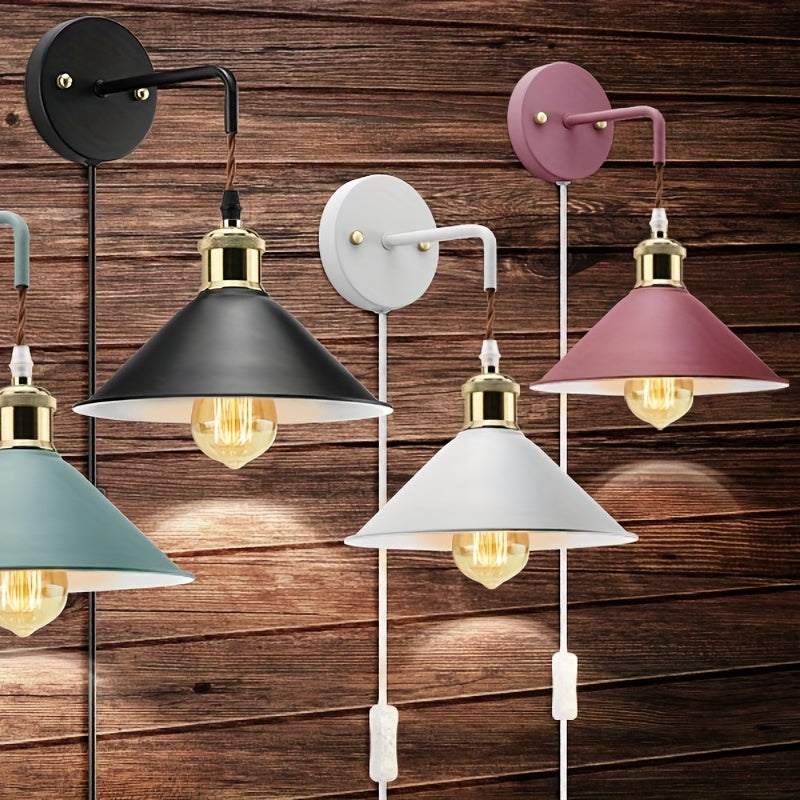 2 piezas de apliques de pared modernos con cable enchufable de encendido/apagado - Lámpara E26 Edison, acabado metálico esmerilado para decoración de dormitorio y baño (bombilla no incluida), luces de tocador, cuerpo pintado