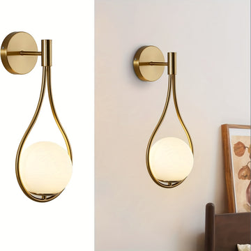 Aplique de Pared Estilo Medio Siglo con Acabado en Latón Antiguo - Diseño Elegante de Lágrima para Dormitorio, Baño, Sala de Estar o Pasillo - Base E27 (Bombilla No Incluida), Iluminación para Dormitorio | Iluminación Sofisticada | Construcción Metálica,