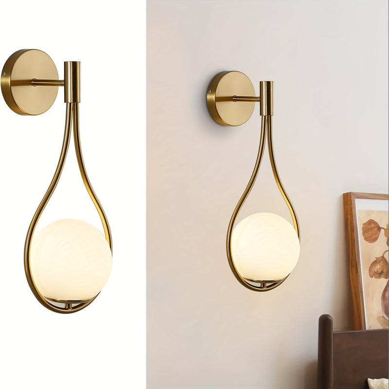 Aplique de Pared Estilo Medio Siglo con Acabado en Latón Antiguo - Diseño Elegante de Lágrima para Dormitorio, Baño, Sala de Estar o Pasillo - Base E27 (Bombilla No Incluida), Iluminación para Dormitorio | Iluminación Sofisticada | Construcción Metálica,