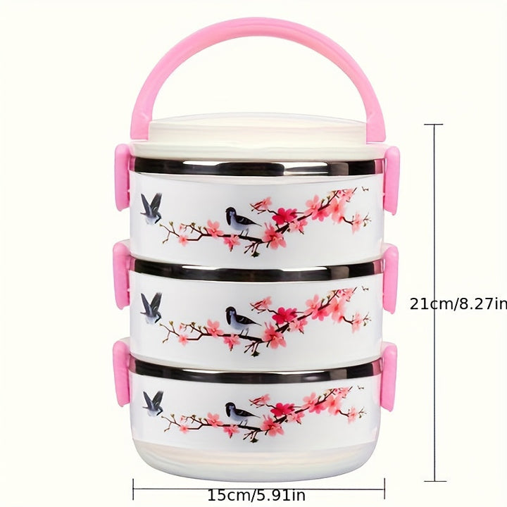 Recipiente de acero inoxidable de tres capas con tapa para mantener la frescura, redondo y apto para uso en la oficina, escuela, campamentos y cocina - 2100 ml / 70 onzas