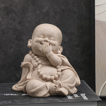 Figura de Monje de Resina Inspirada en Zen - "No Ver el Mal, No Oír el Mal, No Hablar el Mal" con Buda Sonriente, Perfecta para Decoración Interior/Exterior, Estatua de Temática de Dibujos Animados Versátil para Hogar y Jardín, Estatuas de Buda
