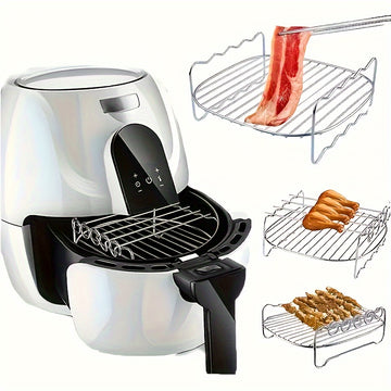 Rejilla Versátil de Acero Inoxidable para Freidora de Aire con Brochetas - Apilable, Parrilla Multiusos para Horno y Tostadora, Ideal para Asar, Cocinar al Vapor y Pan - Accesorio de Doble Capa