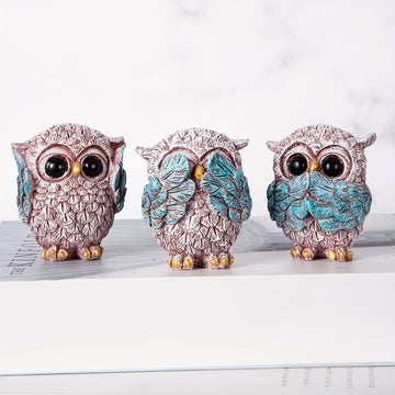 3 Piezas, Figuras Adorables De Búhos De Estilo Europeo, Artesanía De Resina, Decoración De Búhos Extravagantes Y Bonitos Para El Mueble De Vino, La Sala De Estar, El Escritorio De La Oficina, La Decoración Del Hogar