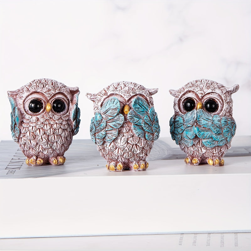 3 Piezas, Figuras Adorables De Búhos De Estilo Europeo, Artesanía De Resina, Decoración De Búhos Extravagantes Y Bonitos Para El Mueble De Vino, La Sala De Estar, El Escritorio De La Oficina, La Decoración Del Hogar