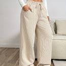 Botas Anchas de Pana Beis para Mujer - Pantalones Casuales con Cintura Elástica, 100% Poliéster Lavables en Máquina para Otoño/Invierno, Color Sólido Sin Estirar y Cómodos