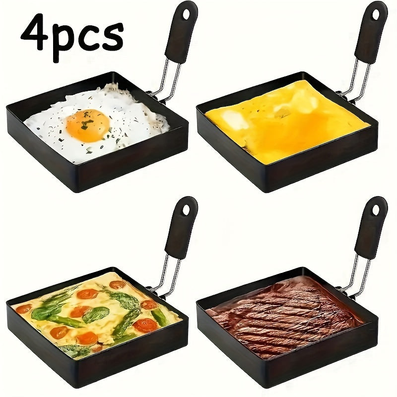 Juego de 4 moldes para tortilla de acero inoxidable, moldes cuadrados para omletes, antiadherentes, aptos para panqueques y sándwiches, máquina para hacer sándwiches de desayuno, utensilios de cocina con carga inalámbrica, herramientas para restaurante