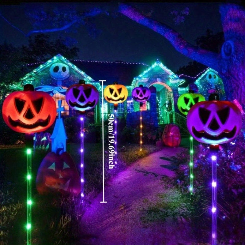 1 Juego de 6 Luces Solares de Calabaza de Halloween para Tierra, Luces de Césped, Luces de Calabaza que Brilan, Adecuadas para Decoración de Jardín, Patio, Luces Decorativas, Control Inteligente de Luces, Se Enciende Automáticamente al Atardecer, Se Pued