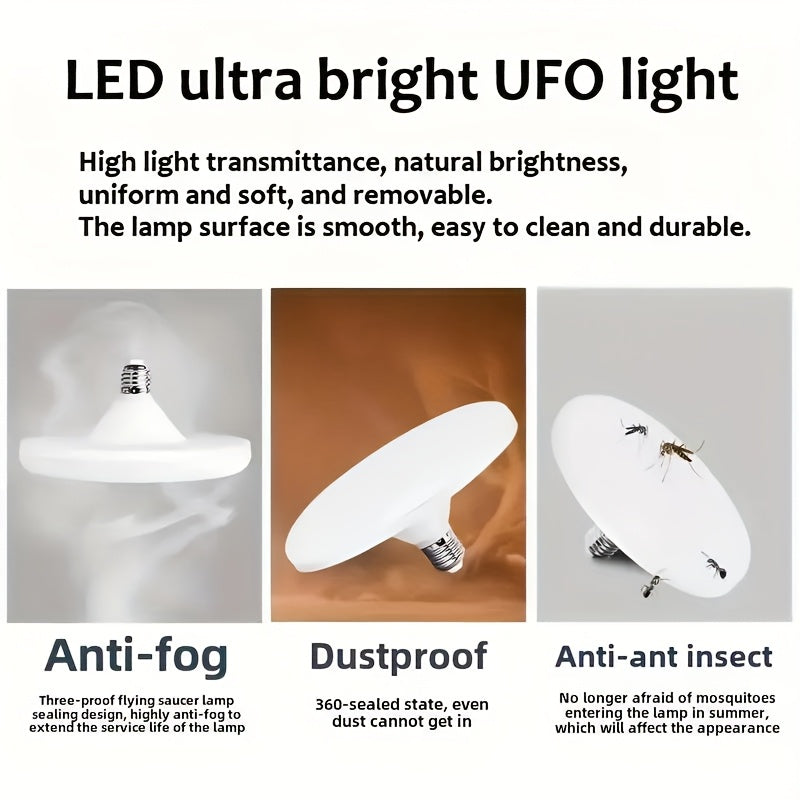 Lámpara de techo LED UFO - Estilo industrial moderno con sensor de encendido/apagado automático, base E26/E27, acabado metálico pulido y sombra de plástico duradera para almacén, oficina, sala de estar, iluminación de techos para hogar, oficina, iluminac