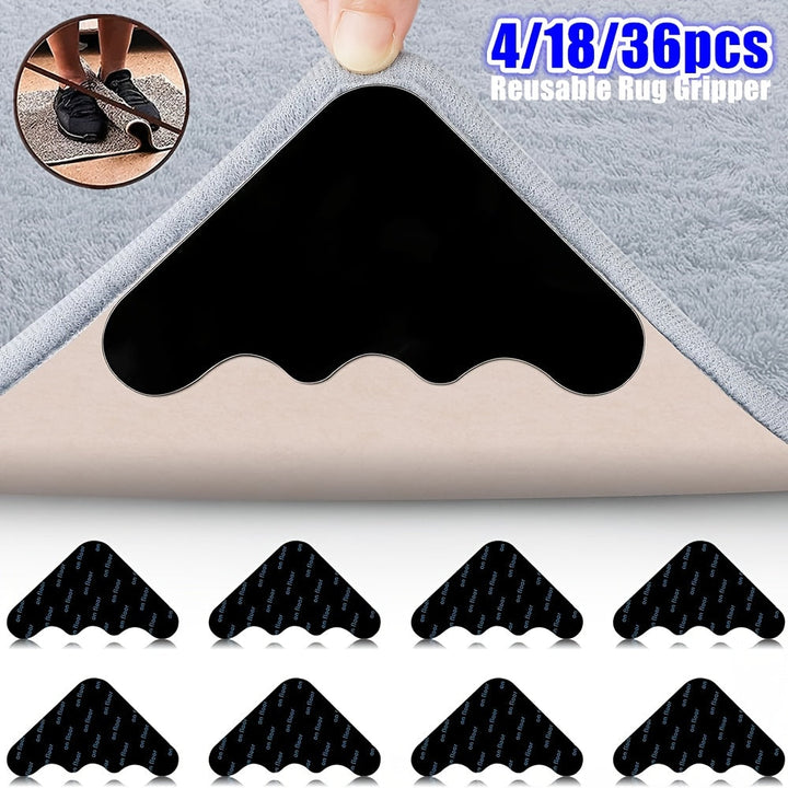 4/18/36piezas Cinta de alfombra reutilizable Antideslizante Anticurvado Lavable Alfombra de suelo Fija Pegatina Alfombra de piso Cinta de suministros para el hogar
