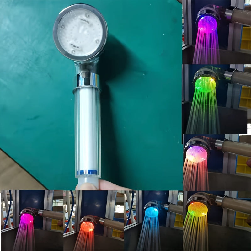 Una luz LED que genera energía a partir del flujo de agua, con luces intermitentes de colores, un ducho portátil, filtración de calidad del agua y viene con tres cartuchos de filtro, un regalo de Año Nuevo sin batería.