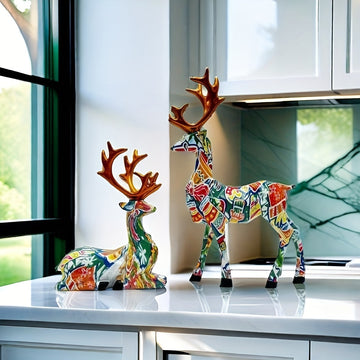 Juego de 2 piezas de venados decorativos, adornos para Navidad, Año Nuevo y bodas, figuras pequeñas para escritorio, hogar, sala y repisas de TV, accesorios creativos, regalo cálido para decorar el living