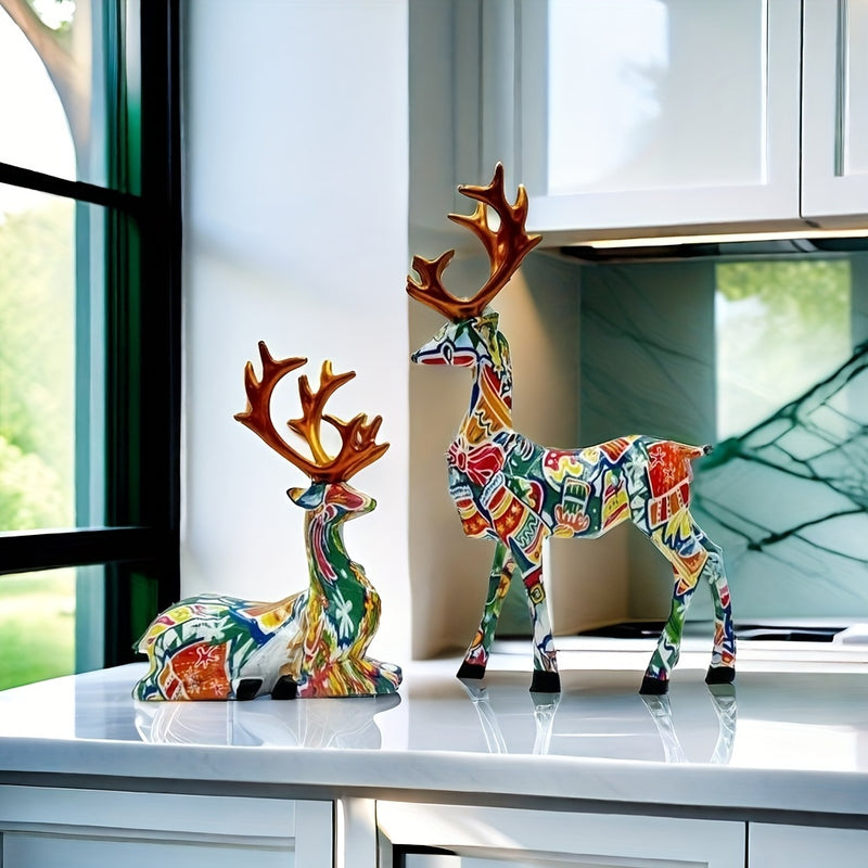 Juego de 2 piezas de venados decorativos, adornos para Navidad, Año Nuevo y bodas, figuras pequeñas para escritorio, hogar, sala y repisas de TV, accesorios creativos, regalo cálido para decorar el living