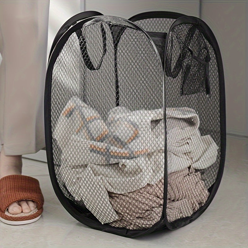 Cesto de lavandería de malla emergente grande con asas - Cesto plegable de estilo clásico para guardar ropa sucia en el baño, el dormitorio y la residencia - Cesto de lavandería ovalado duradero con múltiples componentes para varios tipos de habitaciones