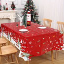 1pc Manta de plástico de Navidad con Santa y Hombre de Nieve - Cubierta de mesa desechable de patrón de dibujo animado rojo para decoración de fiesta de vacaciones, tejido no textil rectangular hecho a máquina, se ajusta a mesas de 219.96x129.79cm