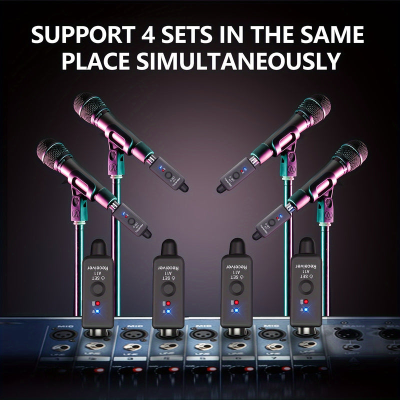[Micrófono Inalámbrico de Alta Calidad] Sistema de Micrófono Inalámbrico de 2.4Ghz - Transmisión de Sonido de Alta Calidad Compacto Recargable por USB con Adaptador XLR y Puerto de Carga Tipo-C - Ideal para Mezcla de Audio y Micrófonos Dinámicos y de Con
