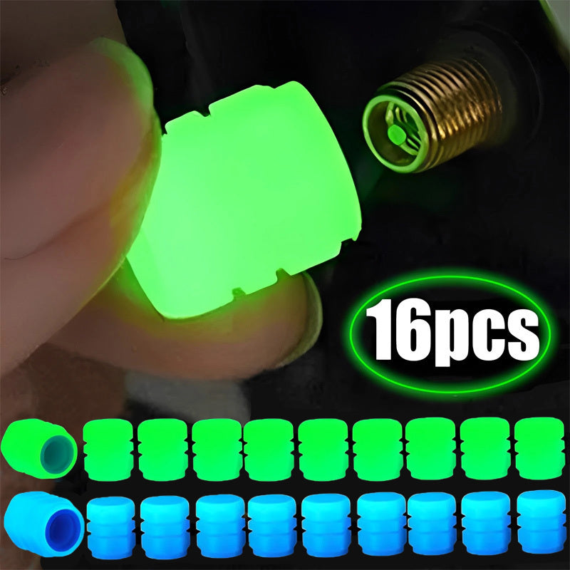 16 tapones universales para válvulas de neumáticos que brillan en la oscuridad, resistentes, de plástico, para autos, motocicletas, scooters eléctricos y bicicletas