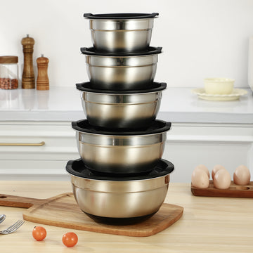 Juego de 5 tazones de acero inoxidable para cocina, diseño apilable que ahorra espacio, ideal para hornear, preparar, cocinar y servir