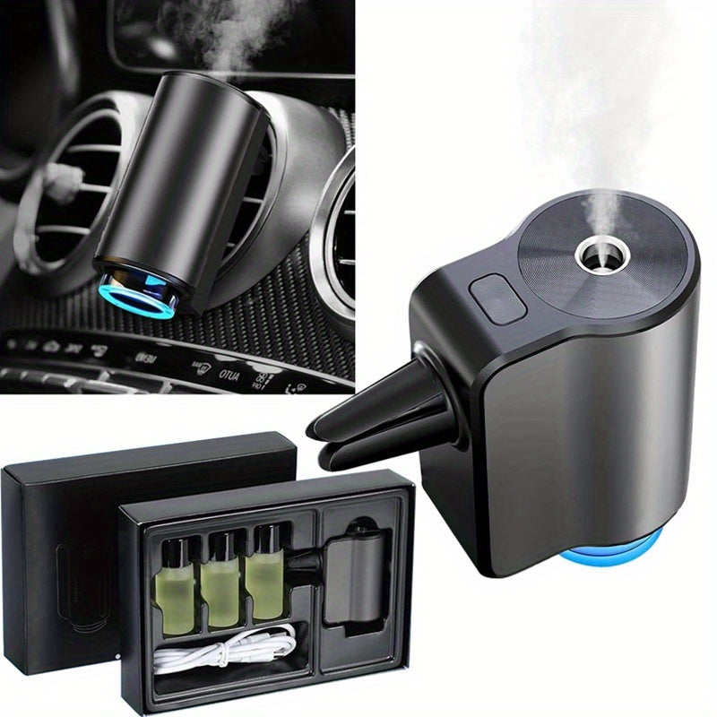 Purificador de aire para auto inteligente, difusor de aromas para auto recargable, aromaterapia para auto con 3 niveles ajustables, carga USB, incluye 3 frascos de perfume para hombre
