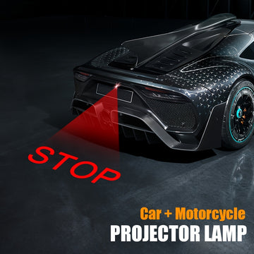 Luz de proyección LED de seguridad GCYS - Diseño de calavera STOP para autos y motocicletas, 12-24V con cableado duro, lámpara decorativa anticolisión con soporte ajustable, GCYS