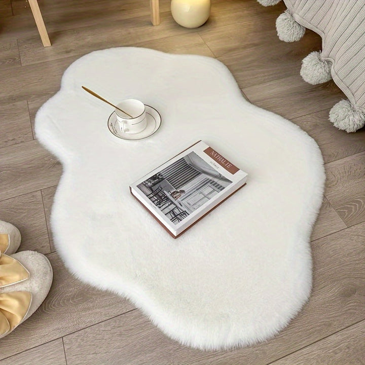Alfombra de Área en Forma de Nube de Piel Sintética de Conejo - Suave, Gruesa y Cálida para Decoración de Invierno | Poliéster Lavable a Mano con Base de PVC | Perfecta para Halloween, Navidad, Pascua, Acción de Gracias