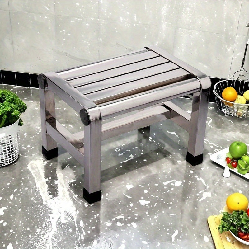 1pc Taburete Multifuncional de Acero Inoxidable - Resistente y Antideslizante, Ideal para Uso en Interiores/Exteriores como Escalón para Baño