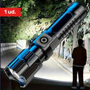 Una linterna super brillante, recargable por USB, con enfoque retráctil, haz ancho, linterna de iluminación de emergencia portátil, adecuada para exteriores, exploración y iluminación de trabajo.