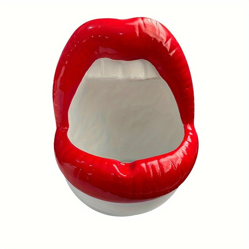1 maceta con forma de labios de resina, estilo contemporáneo, multifuncional, decorativa para sala de estar, pieza de arte con diseño de labios, maceta liviana para interiores y exteriores
