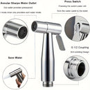 Kit de Ducha Manual de Alta Presión - Pistola de Limpieza para Baño de Acero Inoxidable con Manguera de 2 Metros y Conector en T de Una Entrada Dos Salidas, Soporte Montado en la Pared Sin Taladro, Cabezal Autolimpiante Resistente para Inodoro/Ducha/Masc