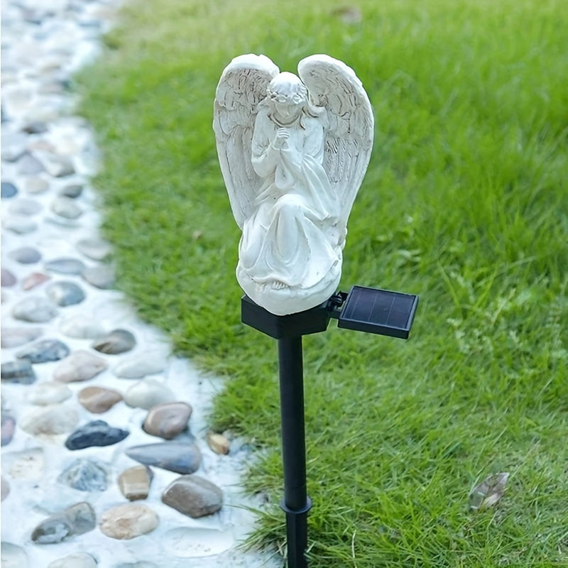 Ángel Blanco Solar Lámpara de Resina Artesanal con LED Iluminación Exterior para Jardín Luz Solar Decorativa para Césped y Senderos, Luces Paisajísticas para Patio y Fiestas