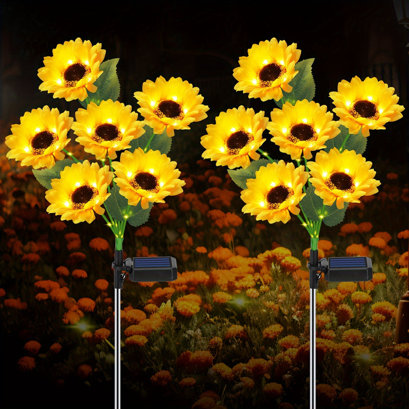Luces solares decorativas de girasol para exteriores, 6 luces de girasol con poste luminoso, luces solares automáticas para jardín, encendido/apagado automático, regalo ideal para mamá y amigos, decoración para jardín y césped