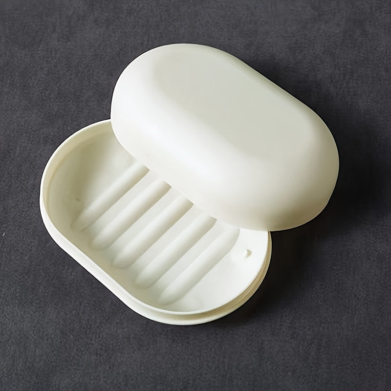 1pc Jabonera Ovalada y Linda con Tapa - Portátil, Diseño de Drenaje para la Organización del Baño