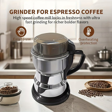 Heavy-Duty Electric Coffee Grinder with One-Touch Operation - Powerful 12500 RPM Motor, Stainless Steel Construction, Splash Guard - One-Button Grinding for Coffee, Espresso, Spices, Nuts - Dishwasher Safe Base - Compatible with US Outlets (110V) - Ideal