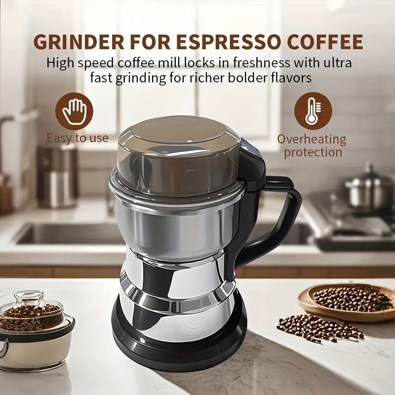 Heavy-Duty Electric Coffee Grinder with One-Touch Operation - Powerful 12500 RPM Motor, Stainless Steel Construction, Splash Guard - One-Button Grinding for Coffee, Espresso, Spices, Nuts - Dishwasher Safe Base - Compatible with US Outlets (110V) - Ideal
