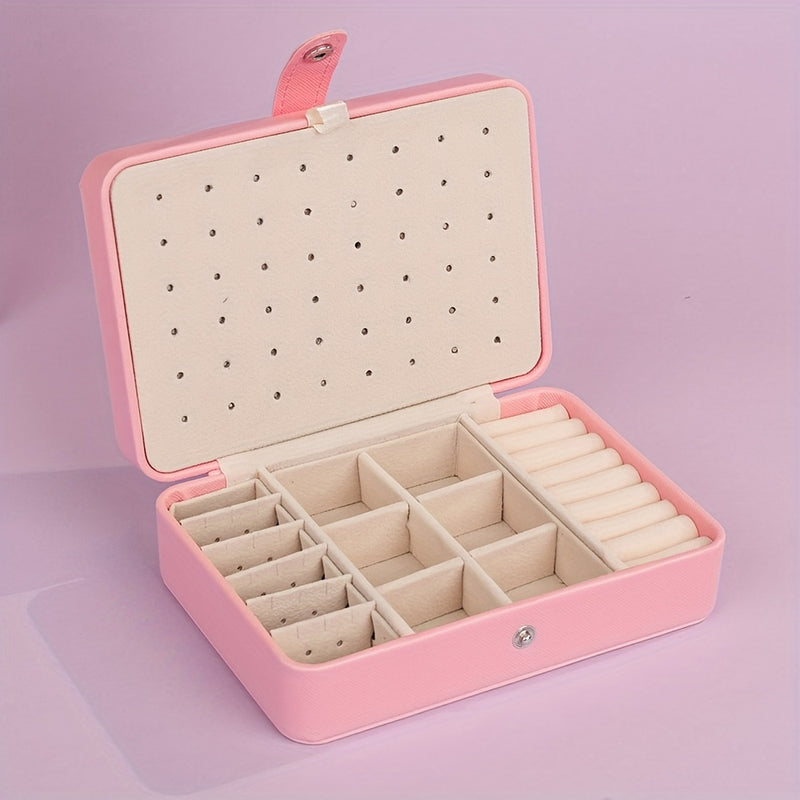Exquisita Caja de Joyería de Cuero Sintético de Doble Capa - Amplio Almacenamiento Portátil para Aretes, Anillos, Collares, Pulseras y Accesorios - Regalo Ideal para Mujeres, Viajes y Organización del Hogar