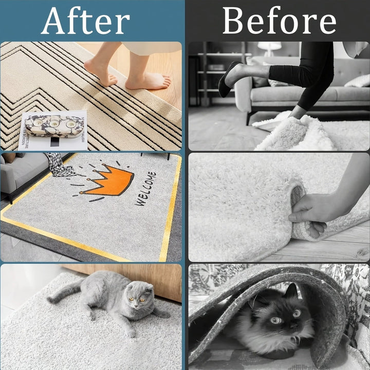 4/8/16/20piezas Cinta de sujeción de alfombra antideslizante - Lavable, Reutilizable, Adhesivo de doble cara para pisos de madera dura y baldosas