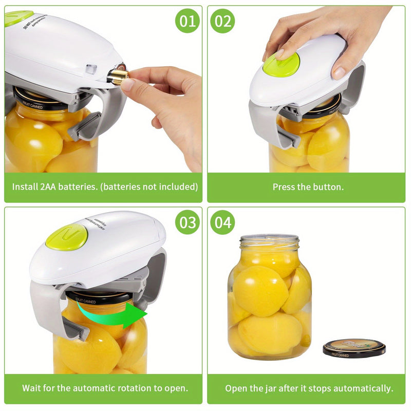 Abrebotellas eléctrico FEIYBA 2025 con cierre automático 2 en 1 y operación de un solo toque - Torque alto, se adapta a la mayoría de los tamaños de tapas, alimentado por batería AA (baterías no incluidas), herramienta de cocina para abrir frascos con fa