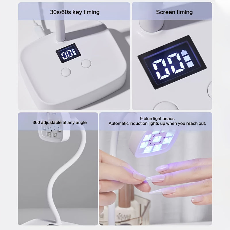 Linterna de Gel Recargable Inalámbrica - Temporizadores Dobles 30s/60s, Ángulo Ajustable 360° y Luces LED Azules para Uñas Rápidas, Portátil con Pantalla Digital USB, Linterna para Manicura en Casa o Salón, Cuerpo de Plástico Duradero