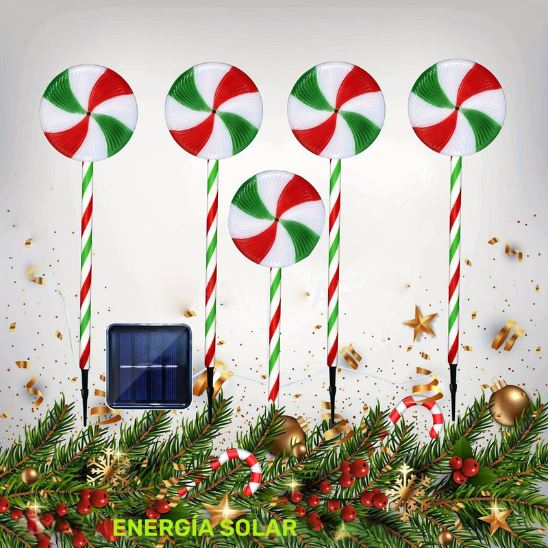 1 Juego, 5 en 1 Energía Solar, Luces de Tierra de Caramelo de Viento Rojo y Verde para Navidad, Perfectas para Decoraciones Navideñas al Aire Libre, Patios, Jardines, Aceras y Decoraciones de Césped!