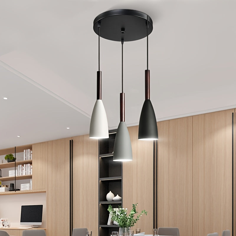Lómpara de techo nórdica moderna de 3 cabezas en negro, blanco y gris - Zócalo E27, cableado, hardware de instalación incluido para decoración de oficina, cocina y comedor, iluminación de comedor | Lámpara de techo elegante | Candelabro de hierro fundido