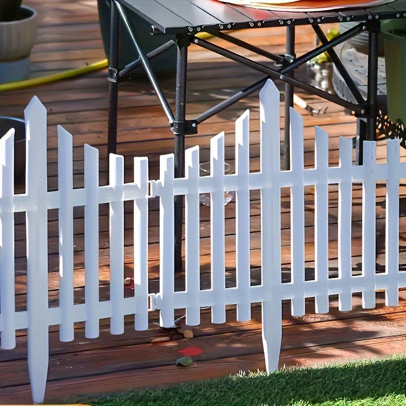12 piezas de valla de jardín de plástico blanco - Borde duradero para césped y macetas, ensamblaje fácil, diseño resistente al tiempo, uso duradero, valla de piquete clásica para decoración de paisajes al aire libre, valla de borde de jardín | Diseño de