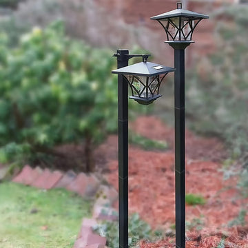 Luces solares LED para jardín exterior - con poste de 1.5 m, sensor automático de encendido/apagado, luces solares para caminos, patio, entrada - iluminación de paisaje eficiente, fácil instalación, diseño clásico, decorativas, plástico duradero, resiste