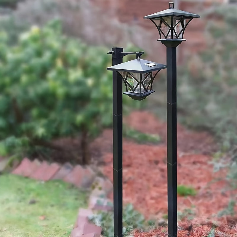 Luces solares LED para jardín exterior - con poste de 1.5 m, sensor automático de encendido/apagado, luces solares para caminos, patio, entrada - iluminación de paisaje eficiente, fácil instalación, diseño clásico, decorativas, plástico duradero, resiste