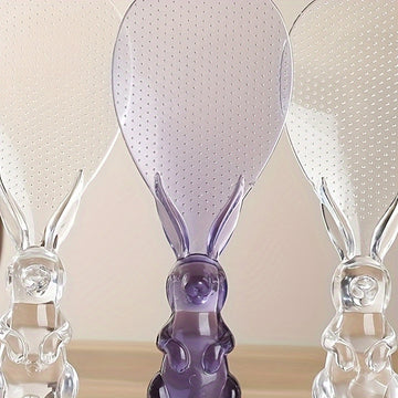 1pc Cuchara de Cristal Transparente, Pala para Arroz con Soporte en Forma de Conejo, Espátula para Cocinar Arroz y Esparcirlo, Cuchara de Arroz de Dibujos Animados