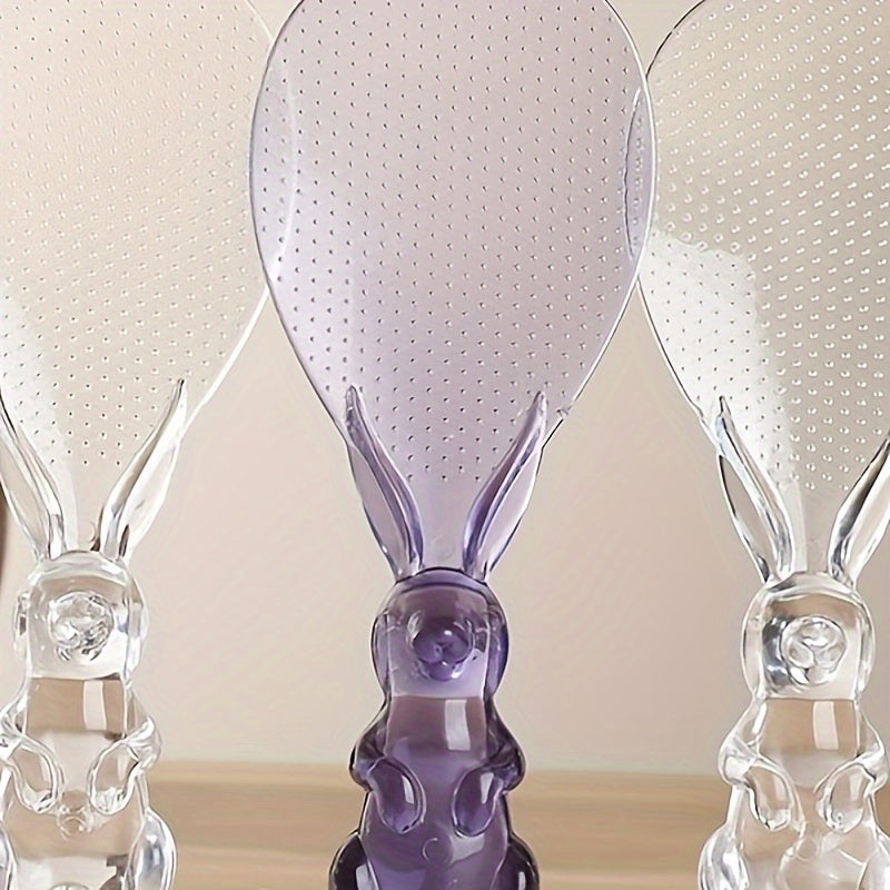 1pc Cuchara de Cristal Transparente, Pala para Arroz con Soporte en Forma de Conejo, Espátula para Cocinar Arroz y Esparcirlo, Cuchara de Arroz de Dibujos Animados